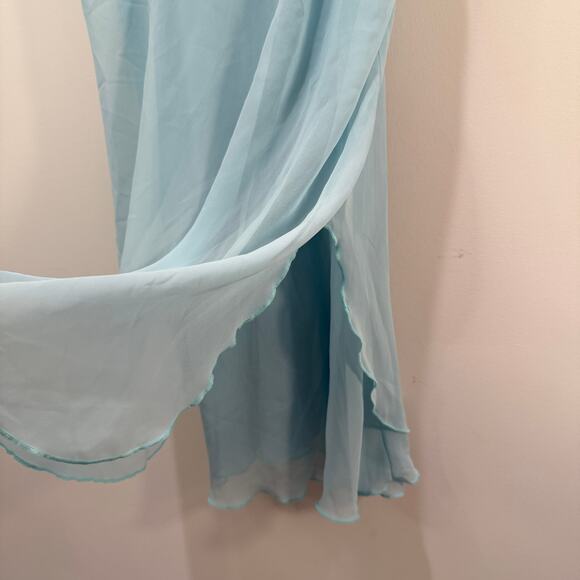 VTG California Dynasty Chemise Slip Dress Size Large Blue Floral Embroidery - Picture 12 of 14